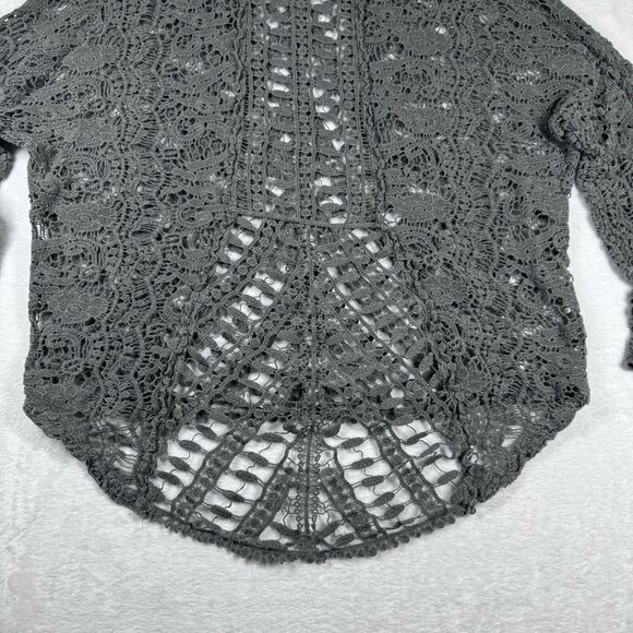 XCVI Crochet Sheer Cover-Up Pullover Tunic Top 100% Cotton Putty Gray - Picture 11 of 13